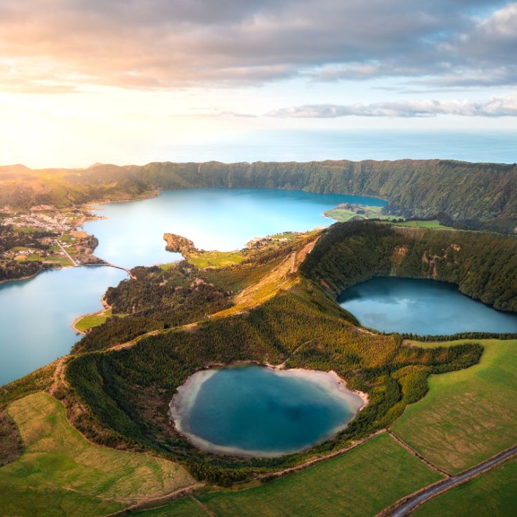Panoramic view over the twin lakes of Sete Cidades